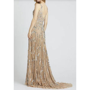 Mac Duggal | Dresses | Mac Duggal Nude Silver Vneck Sleeveless Beaded